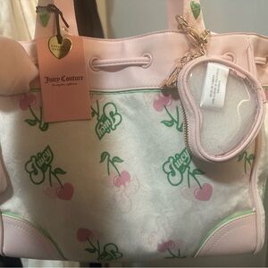 Juicy Couture Pink and White Tote with Cherry Accents spring colors